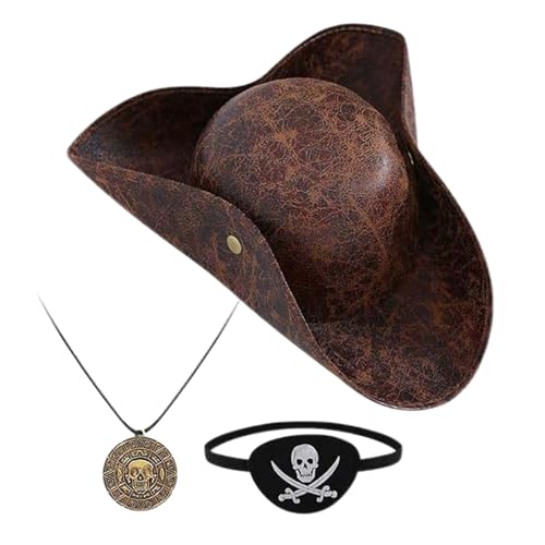 Piratenhut Dekoration - Kostüm Piratenhut Mit Augenklappe,Authentisches Rollenspielzubehör Für Festivals Theater Bühne Cosplay Events von Generic