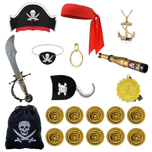 Piratenparty-Zubehör für Halloween-Piraten-Partyzubehör – Halloween-Piraten-Party-Cosplay-Zubehör | Halloween-Kostüm, Piratenkostüm, Cosplay, enthält einen bedruckten Hut von Generic