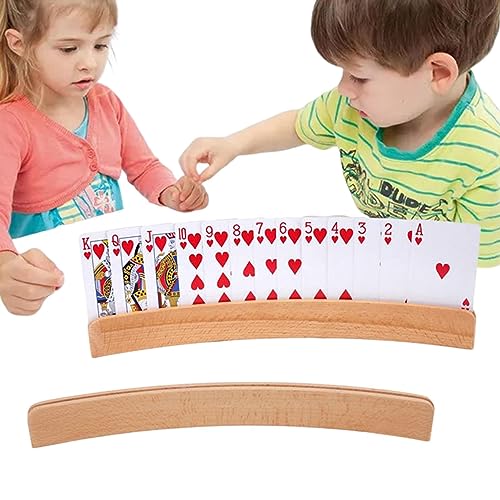 Playing Card Holder – gebogener Organizer, Spieltablett | 2 Holzregale für Poker, Korb, Pinochle, Brücke, Brettspiele, einfaches Display für Erwachsene, Menschen M von Generic
