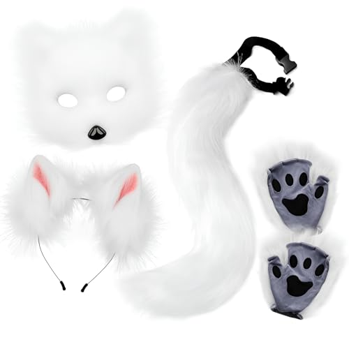 Plüsch-Fuchsmaske Tierkrallen Fuchsohren Stirnband Tierschwanz Cosplay-Accessoires passend für Halloween von Generic