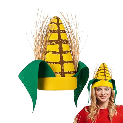 Plüsch Mais -Cob -Hut, grüne Blätter und braune Hülsen Maiscob 11 Zoll Lustige Lebensmittelbekleidung | Cosplay Festival Anbieter Neuheit Erwachsener Funny Food Hat Foods Themen Party Kostüm Accessoir von Generic