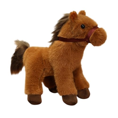 Plüschspielzeugpferd Statue Süße Wohnungsdekorationen Weiche Tierpferd Ketten Plüsch Tierische Figuren für Schlafzimmer Wohnzimmer Mädchen Party Party, Braun von Generic