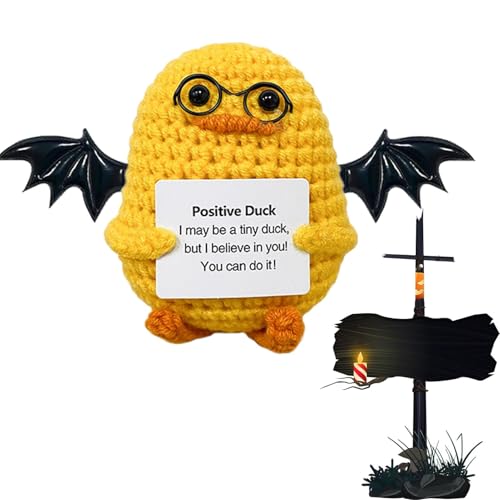 Positives Häkel-Halloween | Gestrickte Puppen mit positiver Karte – neuartige emotionale Unterstützung, Positive Affirmationsfigur für Geburtstag, Erntedankfest von Generic