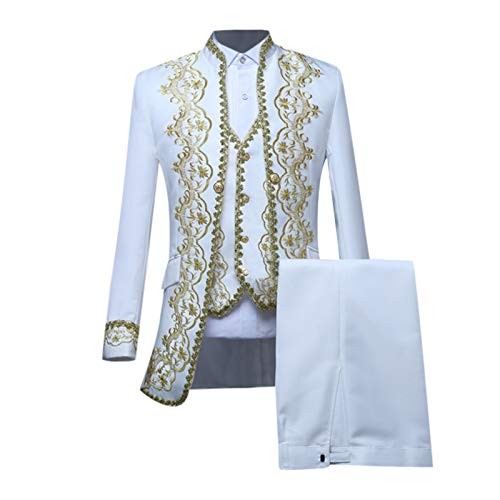 Prinz Kostüm Herren 3-Teiliges - Edelmann Mantel Herren Stickerei Inkl. Anzugweste & Hose Steampunk Jacke Mittelalter Hof Anzug Gothic Frack Königlicher Prinz Kleidung Halloween Karneval Mottoparty von Generic