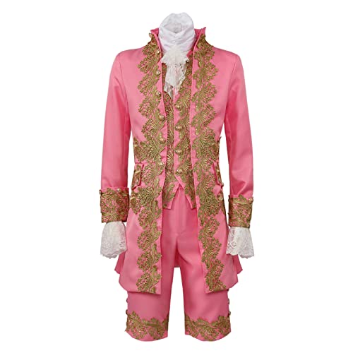 Prinz Kostüm Herren 5-Teilig, Neu 2025 Edelmann Mantel Herren Stickerei Inkl. Anzugweste Hose Fliege Armstulpen, Steampunk Jacke Mittelalter Hof Blazer Gothic Königlicher Kleidung Halloween Outfit von Generic