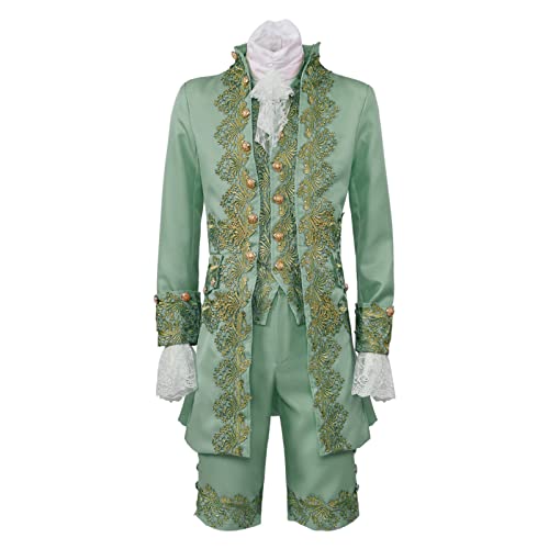 Prinz Kostüm Herren 5-Teilig - Neu 2025 Edelmann Mantel Herren Stickerei Inkl. Anzugweste Hose Fliege Armstulpen Steampunk Jacke Mittelalter Hof Blazer Gothic Königlicher Kleidung Karneval Halloween von Generic