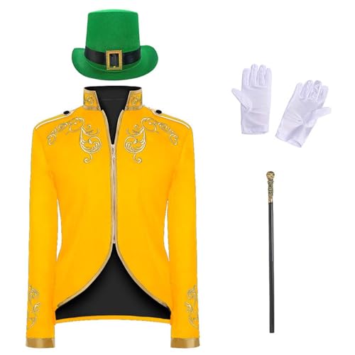 Prinz Kostüm Herren Set - Mode Steampunk Herren Mantel Inkl. Hut & Zepter & Handschuhe 4-teiliges Gothic Jacke Blazer Halloween Mottoparty Karneval Fasching Cosplay von Generic