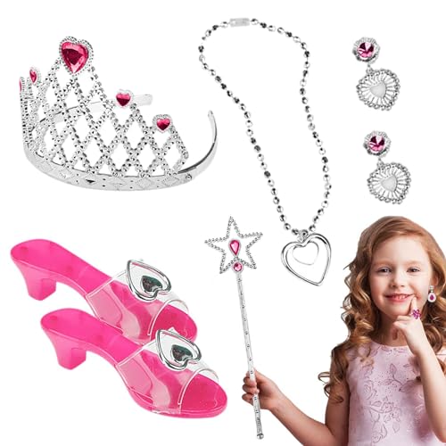 Prinzessinnenschuhe für Mädchen – Prinzessinnen-Cosplay-Zubehör für Mädchen | Prinzessinnen-Kostüm-Set mit Schuhen, Krone, Halskette, Ohrringen von Generic