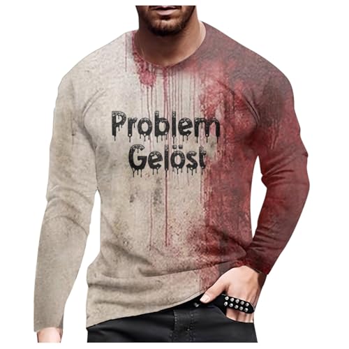 Problem Gelöst Sweatshirt Herren Übergröße, Halloween Pullover Herren mit Blutspritzer,Blutige Langarmshirt Gruselige mit Briefdruck Ohne Kapuze Sportshirt Langarm Horror Bloody T-shirt Top von Generic