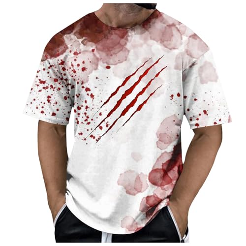 Problem Gelöst T Shirt Herren Gruselige Halloween T-Shirt mit Blutspritzern Blutiges Tshirts Mit I'm Fine Briefdruck Horror Bloody Sportshirt Kurzarm Oberteile Lässig Tee Shirts Tops von Generic