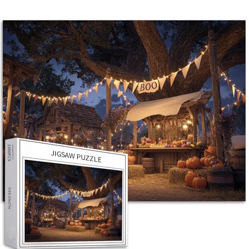 Pumpkin Market Puzzle für Erwachsene, Halloween-Atmosphäre, Kunst-Puzzle, herausfordernde Familienaktivitäten, buntes Bastelpuzzle für Heimdekoration, Geschenke, 68 x 50 cm, 1000 Teile von Generic