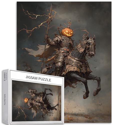Pumpkin Warrior Reitpferd Puzzle für Erwachsene, Halloween-Atmosphäre, Kunst-Puzzle, herausfordernde Familienaktivitäten, buntes Bastelpuzzle für Heimdekoration, Geschenke, 50,8 x 68,6 cm von Generic