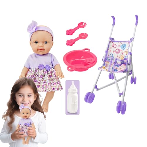 Puppe mit Kinderwagenset - 10 -Zoll -lebensechter Babypuppe, Kinderwagen, unterhaltsames Fütterungskit | Entzückendes Puppenwagen -Spielzeug für Kinder, tun Sie das Spielhaus Accessoire, perfektes Ges von Generic