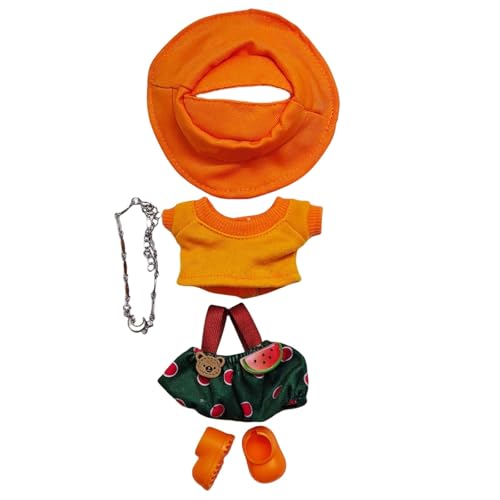 Puppen-Outfit-Set mit Overall mit Wassermelonen-Print für 6-Puppen. Modische Kleidung für 15-cm-17-cm-Puppen. Weiches Stoffkostüm mit Accessoires, perfekt für Kinder Sammler Tne707 (A, 10cm) von Generic