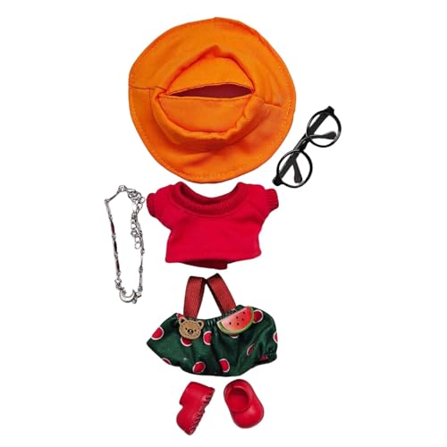 Puppen-Outfit-Set mit Overall mit Wassermelonen-Print für 6--Puppen. Modische Kleidung für 15-cm-17-cm-Puppen. Weiches Stoffkostüm mit Accessoires, perfekt für Kinder Sammler Tne707 (D, 10cm) von Generic