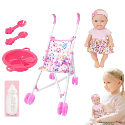 Puppen-Set mit Kinderwagen, Puppe mit Kinderwagen, Spielwagen für Puppen mit Zubehör, 25,4 cm (10 Zoll), Puppenzubehör, J von Generic