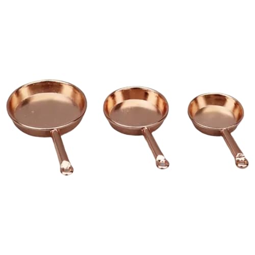 Puppenhäuser im Maßstab 1:12, Küchenzubehör, Metallpfannen-Set, 3 Größen, Miniatur-Bratpfannen für Bastelprojekte, Modell-Küchen-Setti von Generic