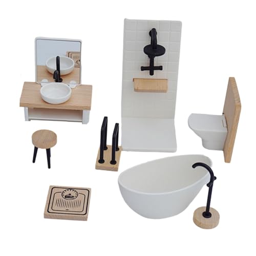 Puppenhaus Badezimmer Set Im Maßstab 1:12, Vorgetäuschtes Spielspielzeug für Kinder, Mädchen Und Jungen Puppenhaus Badezimmer Set Im Maßstab 1:12, Vorgetäuschtes Spielspielzeug für Kinder, Mädchen Und Jungen von Generic