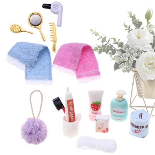 Puppenhaus-Badezimmerzubehör,Puppenhaus-Zubehör Badezimmer | 1:12 Puppenhaus-Badezimmer-Set - Haartrockner, Zahnbürste, Zahnpasta, Kamm-Set für Puppenhaus-Badezimmer-Dekoration Puppenhaus-Badezimmerzubehör,Puppenhaus-Zubehör Badezimmer | 1:12 Puppenhaus-Badezimmer-Set - Haartrockner, Zahnbürste, Zahnpasta, Kamm-Set für Puppenhaus-Badezimmer-Dekoration von Generic