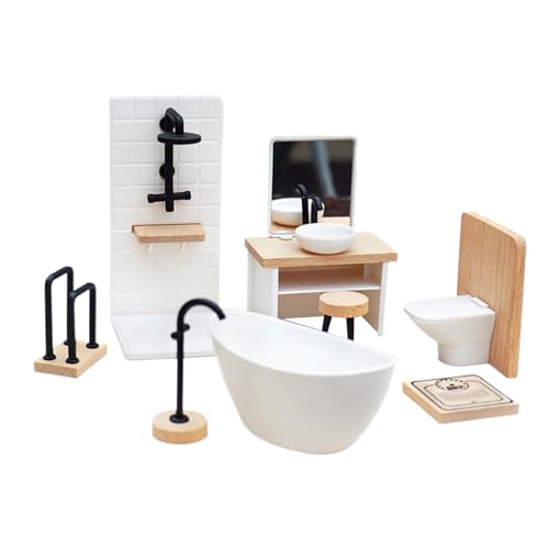Puppenhaus Badezimmerzubehör - Badezimmerszene Dekoration, Maßstab Badezimmerszene | Immersive Kinderspielzeugspielzeug, Simulationsmöbel Tun Play Accessoires Für Mädchen, Holz, PP Puppenhaus Badezimmerzubehör - Badezimmerszene Dekoration, Maßstab Badezimmerszene | Immersive Kinderspielzeugspielzeug, Simulationsmöbel Tun Play Accessoires Für Mädchen, Holz, PP von Generic