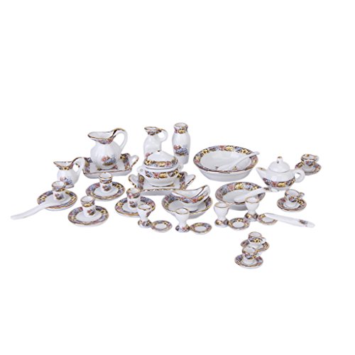 Puppenhaus Miniaturen – 40 Teiliges Porzellan Teeservice, Geschirr, von Generic