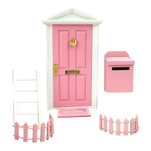 Puppenhaus-Tür – Miniatur-Szene im Feengarten, Holztür im Maßstab 1:12, inklusive Treppenbriefkasten-Teppich, lebendige Farben und formfreies Design von Generic