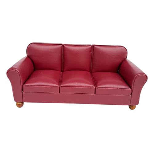 Puppenhauscouch Im Maßstab 1:12, Miniaturmöbel für Wohnzimmerzubehör, Rotes 3-sitzer-Sofa Puppenhauscouch Im Maßstab 1:12, Miniaturmöbel für Wohnzimmerzubehör, Rotes 3-sitzer-Sofa von Generic