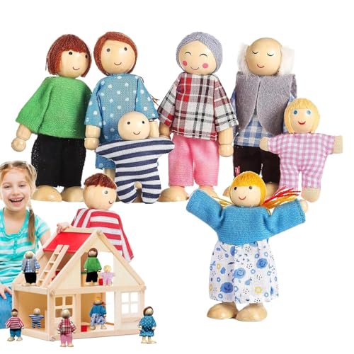 Puppenhausmenschen | Holzpuppenhaus Familie mit 8 kleinen Figuren | Tischdekoration, Menschen-Figuren-Set, Puppen-Familien-Set für Zuhause, Auto, Schreibtisch Puppenhausmenschen | Holzpuppenhaus Familie mit 8 kleinen Figuren | Tischdekoration, Menschen-Figuren-Set, Puppen-Familien-Set für Zuhause, Auto, Schreibtisch von Generic