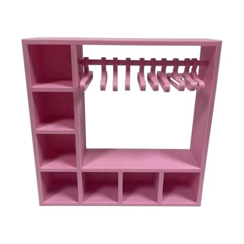 Puppenkleiderschrank mit 10 Kleiderbügeln – Kunststoff-Kleiderschrank für 15/17 cm Puppen, Puppenkleider, Aufbewahrungsbox, Miniaturzubehör (Rosa) von Generic