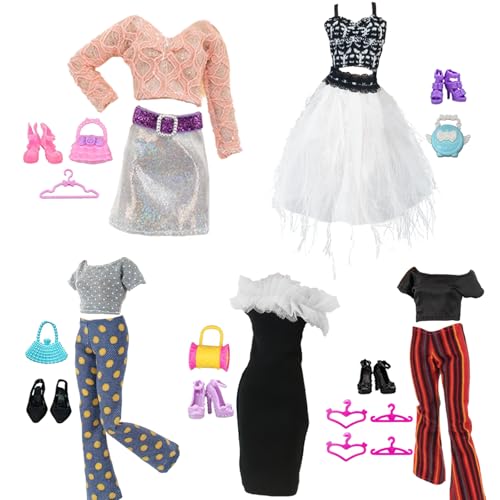 Puppenkleidungs- und Zubehör-Set, kompatibel mit Barbie Kleidung, 41-teilig, inklusive 10 Kleid und Hose, 10 Paar Schuhe, 21 Anhänge von 29,9 cm (11,5 Zoll) Mädchen Puppe (zufälliger Stil) von Generic