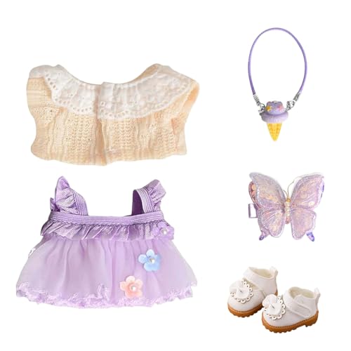 Puppenkostüm: 17 cm lila Kleid + Beiger Mantel + Clip + Regenschutz + EIS. Hochwertiges Puppenkostüm zum Spielen und Ausstellen (Keine Puppe) (Purple, 17cm) von Generic