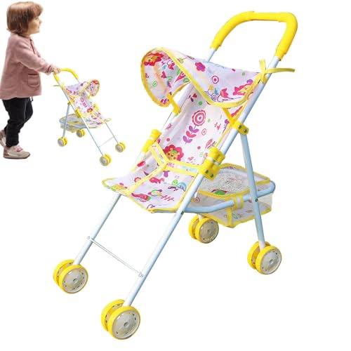 Puppenwagen | Faltbarer Puppenwagen mit Korb unten, Zubehör für Puppen ab 3 Jahren, Puppenzubehör für Kinder, Lieblingsspielbegleiter von Generic