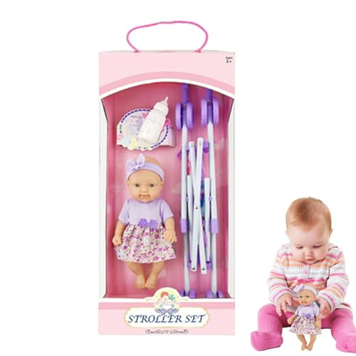 Puppenwagen Set, Faltbarer Puppenwagen Set | Faltbare Puppenpuppen Set für Kinderwagen - Realistisches Puppen-Set mit Flaschenwagen, Spielzeugset für von Generic