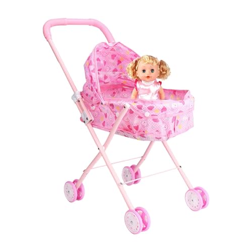 Puppenwagen für Kinder, faltbar, tragbar, leichter Korb zur Aufbewahrung von Puppen, Rosa, verstellbare Griffe, langlebig, Kinderwagen, Kinderwagen Puppenwagen für Kinder, faltbar, tragbar, leichter Korb zur Aufbewahrung von Puppen, Rosa, verstellbare Griffe, langlebig, Kinderwagen, Kinderwagen von Generic