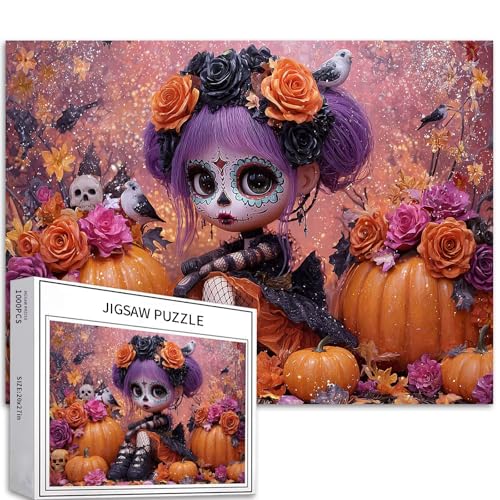 Purple Hair Candy Skull Girl 1000 Teile Puzzle für Erwachsene, Halloween-Kostüm, Kunst-Puzzle, anspruchsvolle Familienaktivitäten, buntes Bastelpuzzle für Heimdekoration, Geschenke, 68 x 50 cm Purple Hair Candy Skull Girl 1000 Teile Puzzle für Erwachsene, Halloween-Kostüm, Kunst-Puzzle, anspruchsvolle Familienaktivitäten, buntes Bastelpuzzle für Heimdekoration, Geschenke, 68 x 50 cm von Generic