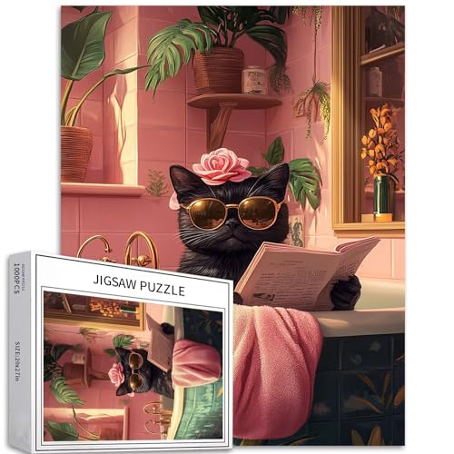 Puzzle, 1000 Teile, schwarze Katze in der Badewanne, für Erwachsene, Kunstpuzzle mit Katze, die ein Buch liest, buntes Puzzle für Heimdekoration, Geschenke, Familienpuzzle, Puzzle, 1000 Teile, schwarze Katze in der Badewanne, für Erwachsene, Kunstpuzzle mit Katze, die ein Buch liest, buntes Puzzle für Heimdekoration, Geschenke, Familienpuzzle, von Generic