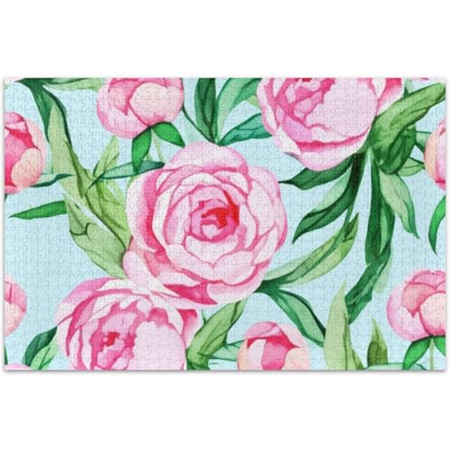 Puzzle 500 Teile für Erwachsene, Familie, weißer Elefant, Geschenke, Frühlingsrose, rosa Pfingstrose, Blume, buntes Puzzle, Tier, bunte Kunst, 50 x 37 cm von Generic