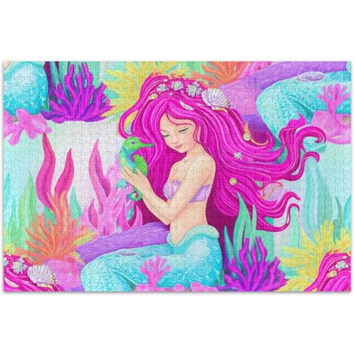 Puzzle 500 Teile für Erwachsene Spiel Tech Geschenke Niedliche Meerjungfrau Rosa Harte Puzzle Tier Kunst Malerei 50,5 x 37,8 cm von Generic