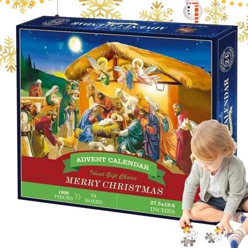 Puzzle Adventskalender Geburt 2024, Adventskalender Puzzle Krippe | Weihnachts-Countdown-Kalender-Puzzle 2024 | bunte Urlaubsspielzeuge für niedliche Puzzle-Spielzeuge von Generic