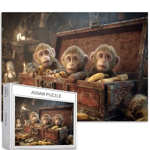 Puzzle Affe im Spukhaus, 1000 Teile für Erwachsene, Halloween, Abenteuer, Kunst, Puzzle, bunte DIY-Puzzles für Heimdekoration, Geschenke, Familienpuzzle, perfekt für Spieleabende, 70 × 50 cm von Generic