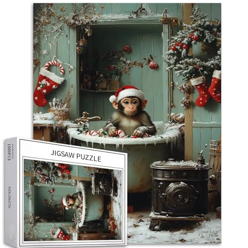 Puzzle Affe in der Badewanne, 1000 Teile für Erwachsene, Weihnachtsdekoration, Kunst-Puzzle, anspruchsvolle Familienaktivitäten, buntes Bastelpuzzle für Heimdekoration, Geschenke, 50,8 x 68,6 cm Puzzle Affe in der Badewanne, 1000 Teile für Erwachsene, Weihnachtsdekoration, Kunst-Puzzle, anspruchsvolle Familienaktivitäten, buntes Bastelpuzzle für Heimdekoration, Geschenke, 50,8 x 68,6 cm von Generic