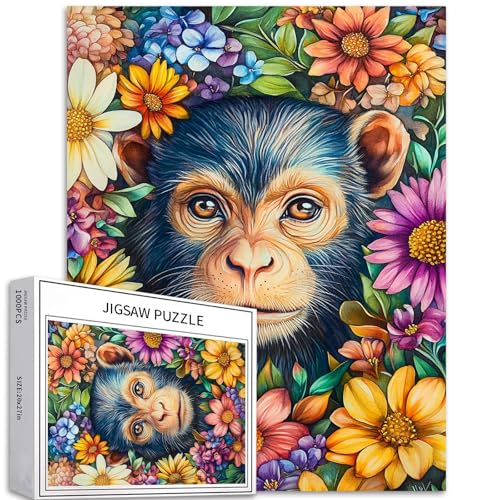 Puzzle Affe umgeben von Blumen, 1000 Teile, 68,6 x 50,8 cm, Farbe, anspruchsvolle Familienaktivitäten, bunt, Bastelpuzzle für Heimdekoration, Geschenke Puzzle Affe umgeben von Blumen, 1000 Teile, 68,6 x 50,8 cm, Farbe, anspruchsvolle Familienaktivitäten, bunt, Bastelpuzzle für Heimdekoration, Geschenke von Generic