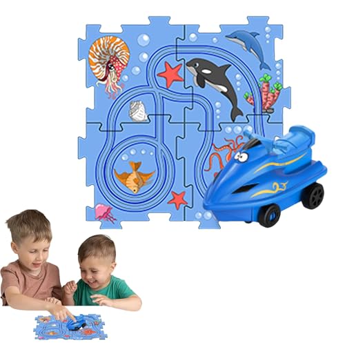 Puzzle-Autobahn,Puzzle-Autobahn-Set | Puzzle-Triebwagen-Kleinkindspielzeug | Puzzle-Rennwagen-Spielset, Puzzle-Racer-Bauspielzeug, Lernspielzeug mit Meeresthema für Kinder ab 3 Jahren von Generic