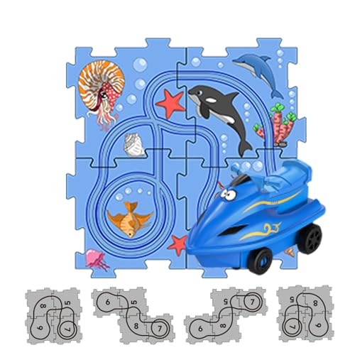 Puzzle Car Track – Magnetisches Rennspiel, Lernfahrzeugpuzzle | Montessoris inspirierte Rennstrecken für Kinder mit Schulbusfahrzeugen von Generic