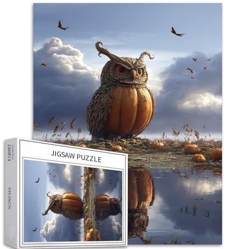 Puzzle Eule in Reflexion, 1000 Teile für Erwachsene, Halloween, See, Kunst, Puzzle, bunt, DIY-Puzzle, Heimdekoration, Geschenke, Familienpuzzle, perfekt für Spielabende, 50 x 70 cm von Generic