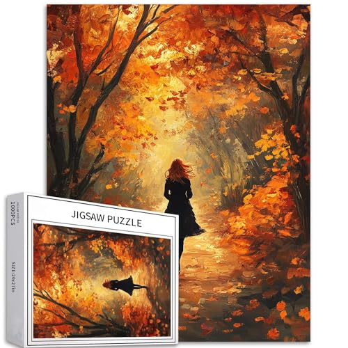 Puzzle Frau im Herbstwald, 1000 Teile für Erwachsene, Ölgemälde-Stil, Kunst-Puzzle, bunt, DIY-Puzzle, für Heimdekoration, Geschenke, Familienpuzzle, perfekt für Spieleabende, 50 x 70 cm Puzzle Frau im Herbstwald, 1000 Teile für Erwachsene, Ölgemälde-Stil, Kunst-Puzzle, bunt, DIY-Puzzle, für Heimdekoration, Geschenke, Familienpuzzle, perfekt für Spieleabende, 50 x 70 cm von Generic