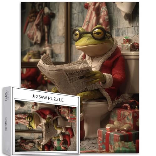 Puzzle Frosch im Weihnachtsmantel, 1000 Teile für Erwachsene, Weihnachtsstrumpf-Szene, Kunst-Puzzle, bunt, DIY-Puzzle, Heimdekoration, Geschenke, Familienpuzzle, perfekt für Spieleabende, 50 x 70 cm von Generic