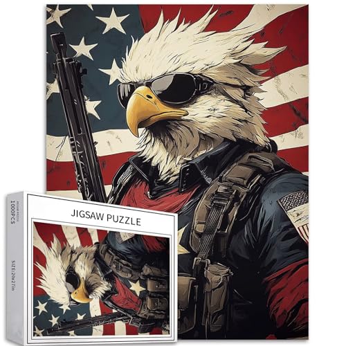 Puzzle Geier mit Maschinengewehr, 1000 Teile für Erwachsene, patriotische Kunst, Puzzle, herausfordernde Familienaktivitäten, buntes Bastelpuzzle für Heimdekoration, Geschenke, 50 x 70 cm von Generic