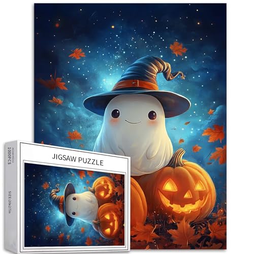 Puzzle Geist mit Zaubererhut, 1000 Teile für Erwachsene, Halloween-Atmosphäre, Kunst-Puzzle, bunt, DIY-Puzzle, Heimdekoration, Geschenke, Familienpuzzle, perfekt für Spielabende, 50 x 70 cm von Generic