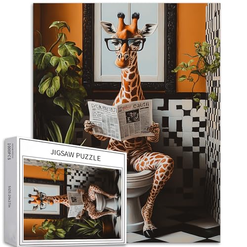 Puzzle Giraffe auf Toilette, 1000 Teile für Erwachsene, niedlich, lustig, Giraffe, nordisches Badezimmer, Kunst, Puzzle, anspruchsvolle Familienaktivitäten, buntes Bastelpuzzle für Heimdekoration, Puzzle Giraffe auf Toilette, 1000 Teile für Erwachsene, niedlich, lustig, Giraffe, nordisches Badezimmer, Kunst, Puzzle, anspruchsvolle Familienaktivitäten, buntes Bastelpuzzle für Heimdekoration, von Generic
